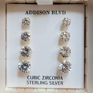 ADDISON Cubic Zirconia Silver Stud Earrings 4 Pairs